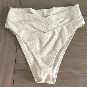 aerie Cream High-Waist Textured Bikini Bottom